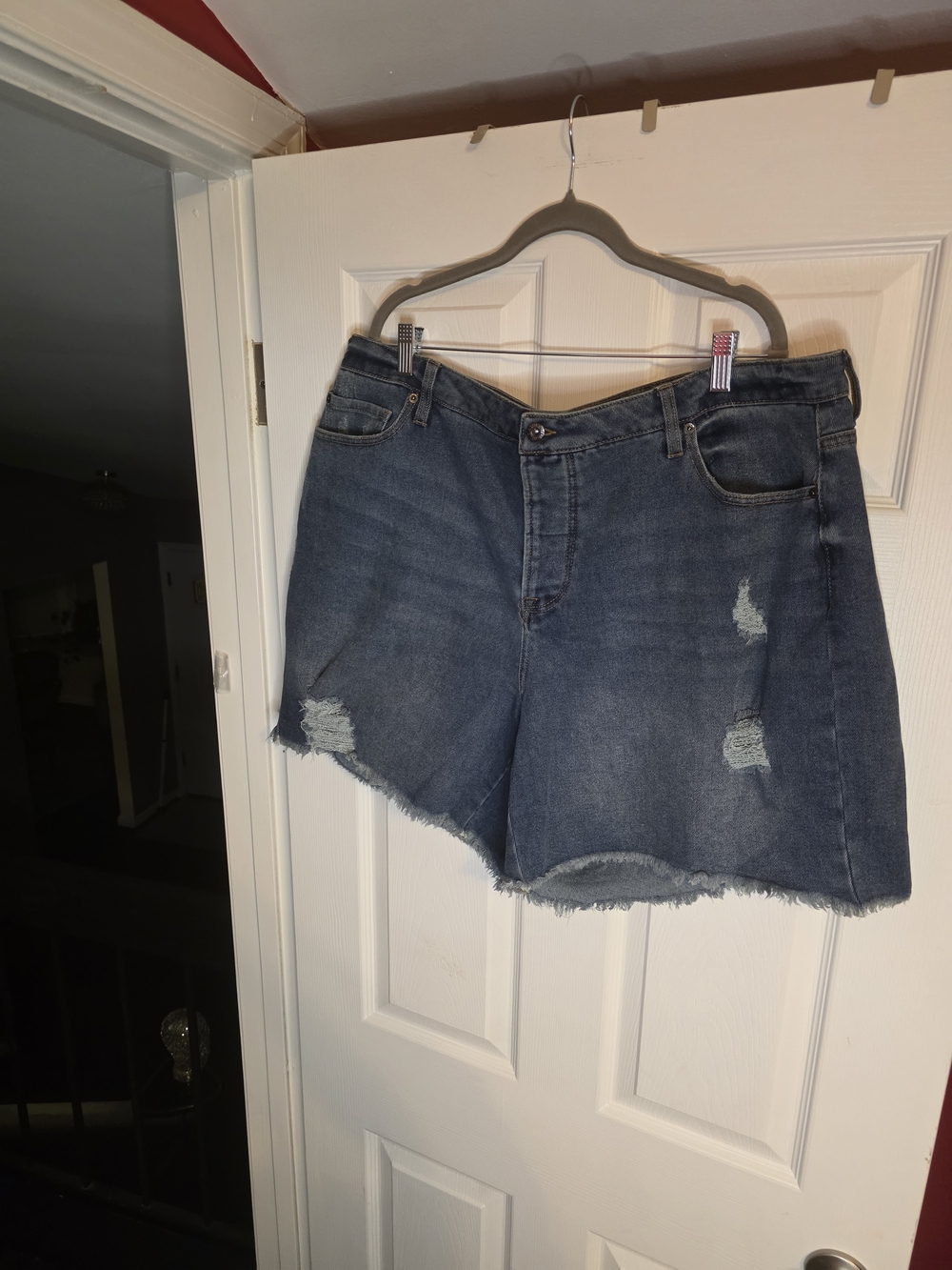 Ashley Stewart Dark Wash Distressed Denim Shorts